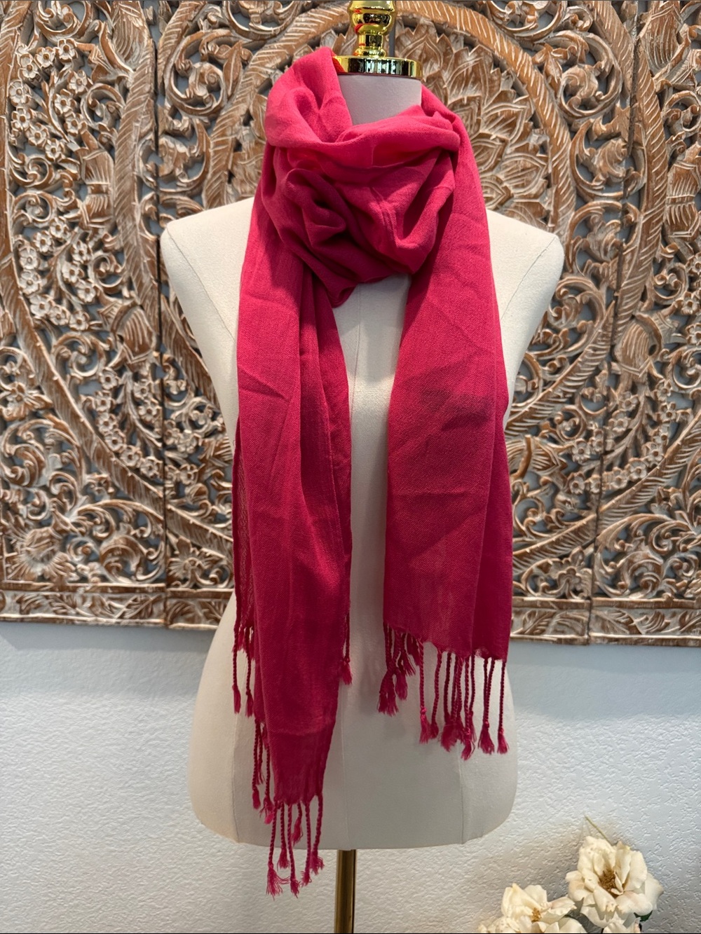 Lands' End Hot Pink Fringe Scarf Wrap
